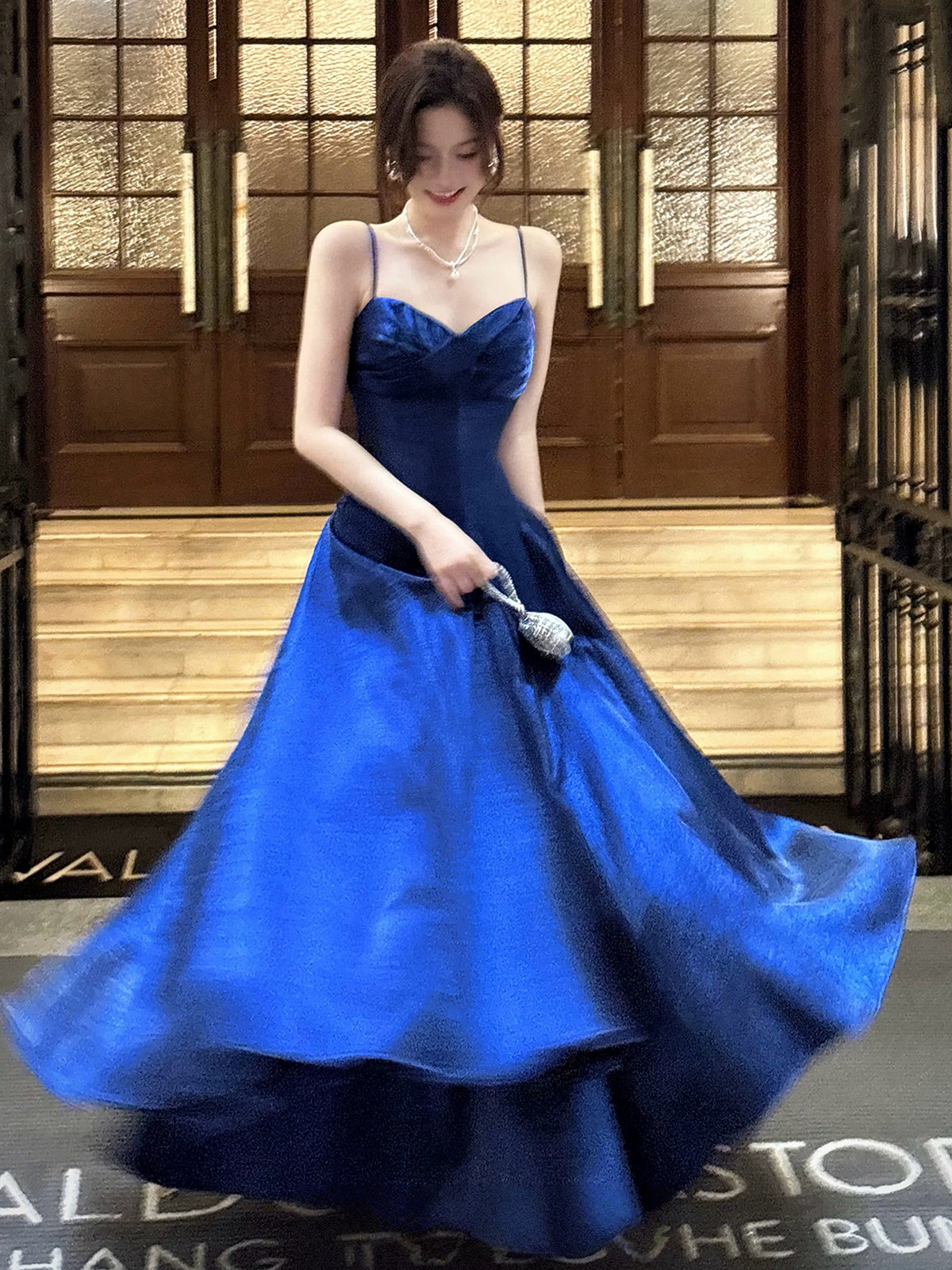 A-line Sweetheart Neck Floor Length Blue Prom Dress