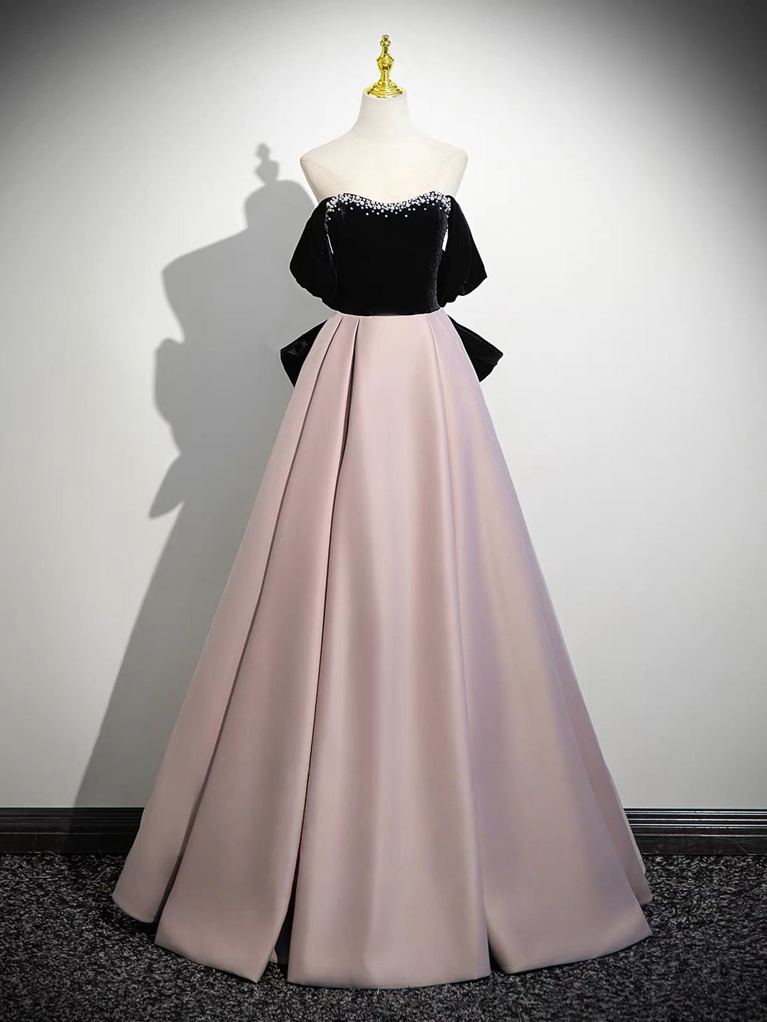 Sweetheart A-Line Off Shoulder Floor Length Pink Prom Dress With Beads