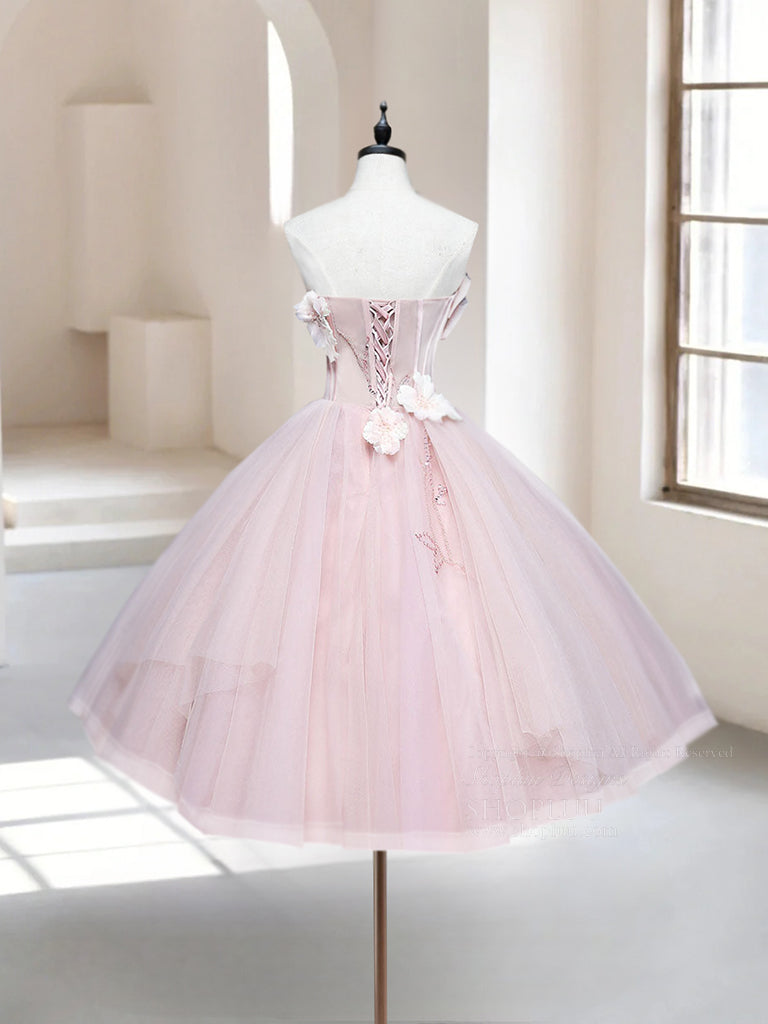 A-Line Tulle Beads Pink Short Prom Dress, Pink Homecoming Dress US 6 / Pink A-Line Tulle Beads Pink Short Prom Dress, Pink Homecoming Dress US 6 / Pink