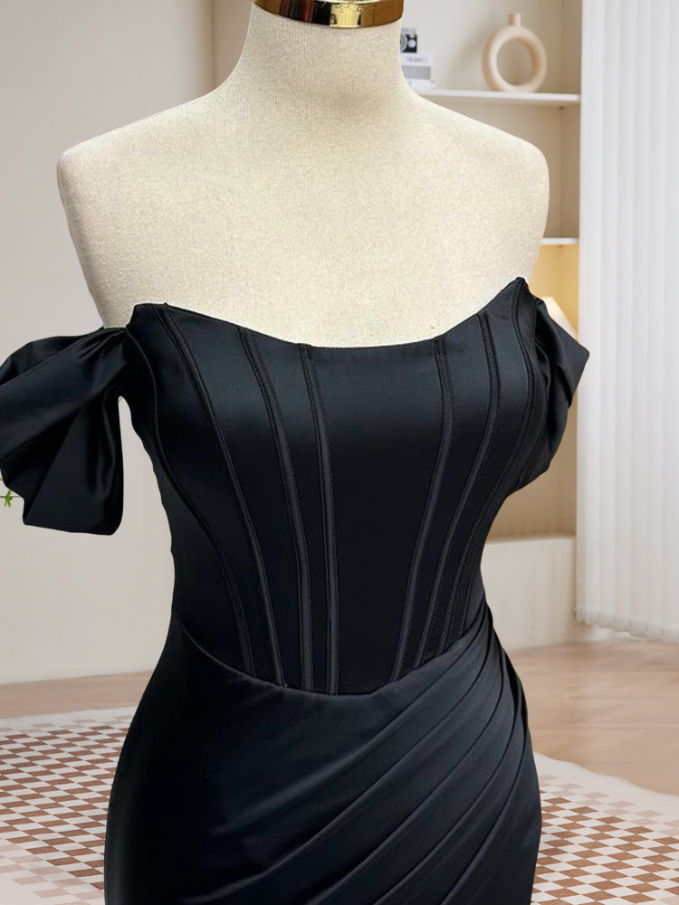 Off the Shoulder Black Mermaid Satin Long Prom Dresses, Black Mermaid Long Formal Evening Dresses, US 2 / Custom Color / No Rush Off the Shoulder Black Mermaid Satin Long Prom Dresses, Black Mermaid Long Formal Evening Dresses, US 2 / Custom Color / No Rush