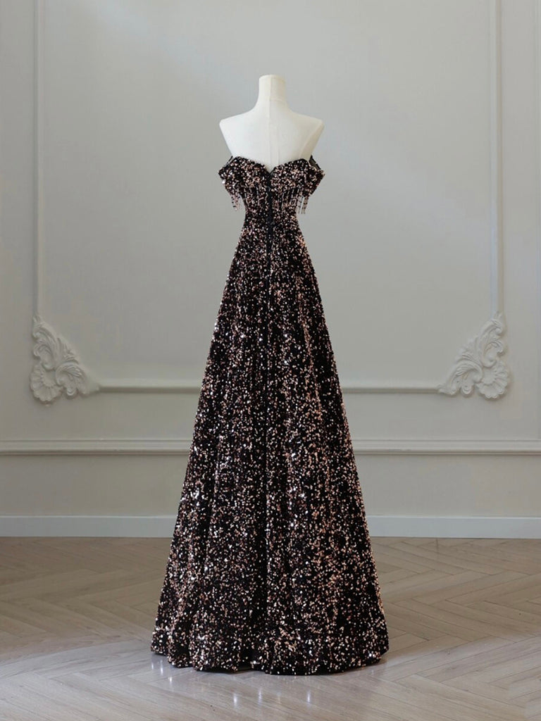 Off Shoulder A-Line Coffee Gold Sequin Long Prom Dress, Coffee Gold Evening Dress US 16 / Coffee Gold Off Shoulder A-Line Coffee Gold Sequin Long Prom Dress, Coffee Gold Evening Dress US 16 / Coffee Gold