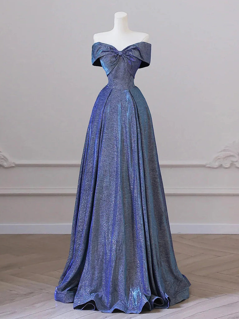 Simple A-Line Shiny Satin Blue Long Prom Dress, Blue Long Formal Dress shopluu Simple A-Line Shiny Satin Blue Long Prom Dress, Blue Long Formal Dress shopluu