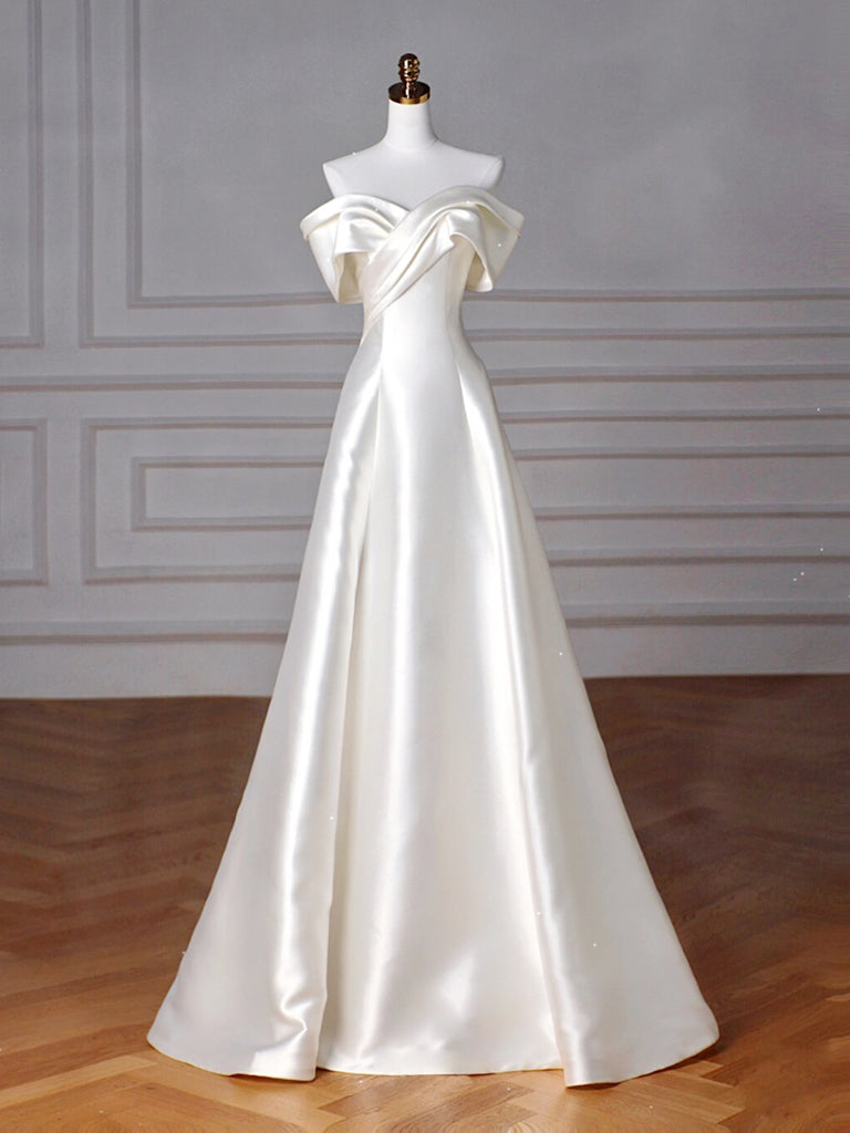A-Line Off Shoulder Satin Beige Long Prom Dress, Beige Long Formal Dress Custom Size / Custom Color A-Line Off Shoulder Satin Beige Long Prom Dress, Beige Long Formal Dress Custom Size / Custom Color