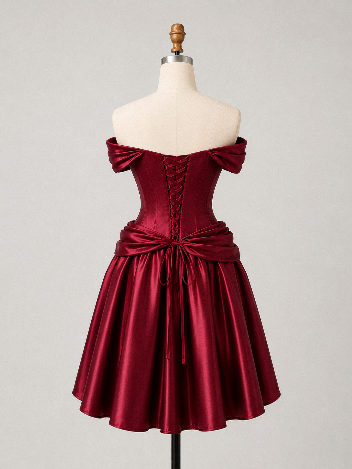 A-line Sweetheart Neck Off Shoulder Satin Burgundy Prom Dress