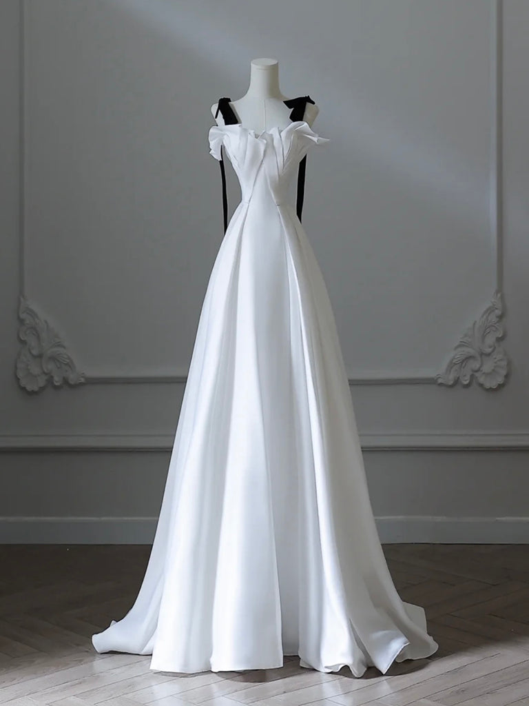 Simple A-Line Satin White Long Prom Dress, White Long Formal Dress US 14 / Custom Color Simple A-Line Satin White Long Prom Dress, White Long Formal Dress US 14 / Custom Color