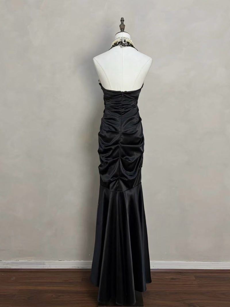 Unique Mermaid Sweetheart Satin Black Long Prom Dress, Black Party Dre – shopluu