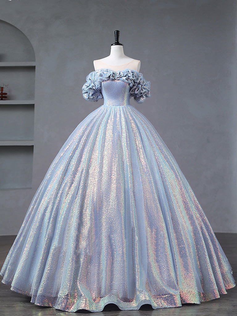 A-Line Off Shoulder Tulle Sequin Blue Purple Long Prom Dress, Sequin Formal Dress A-Line Off Shoulder Tulle Sequin Blue Purple Long Prom Dress, Sequin Formal Dress