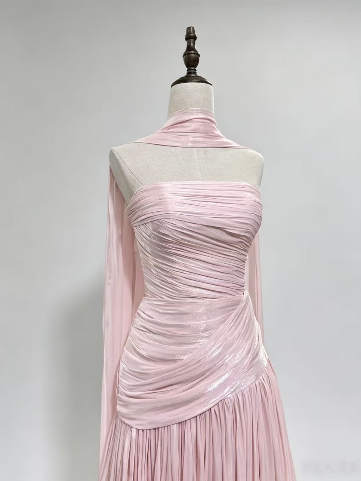 Pink A-line Silk Sweep Train Long Prom Dress, Pink Formal Dress