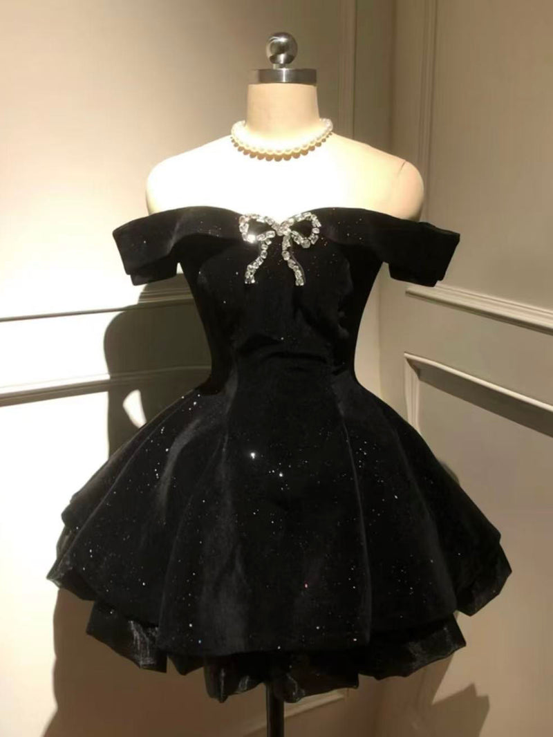 black cute homecoming dresses Off Shoulder Shiny Velvet Short Dress with Beads US 16 / Burgundy delicate tulle that adds Fall Trends: Sweater Dresses SIZE:34R dresser-mirror