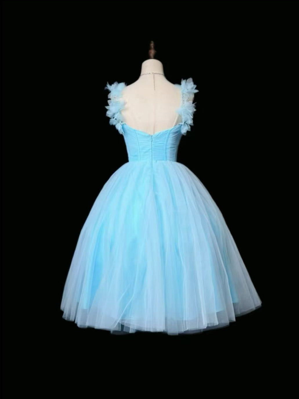A-line Sweetheart Neck Tulle Short Blue Homecoming Dress