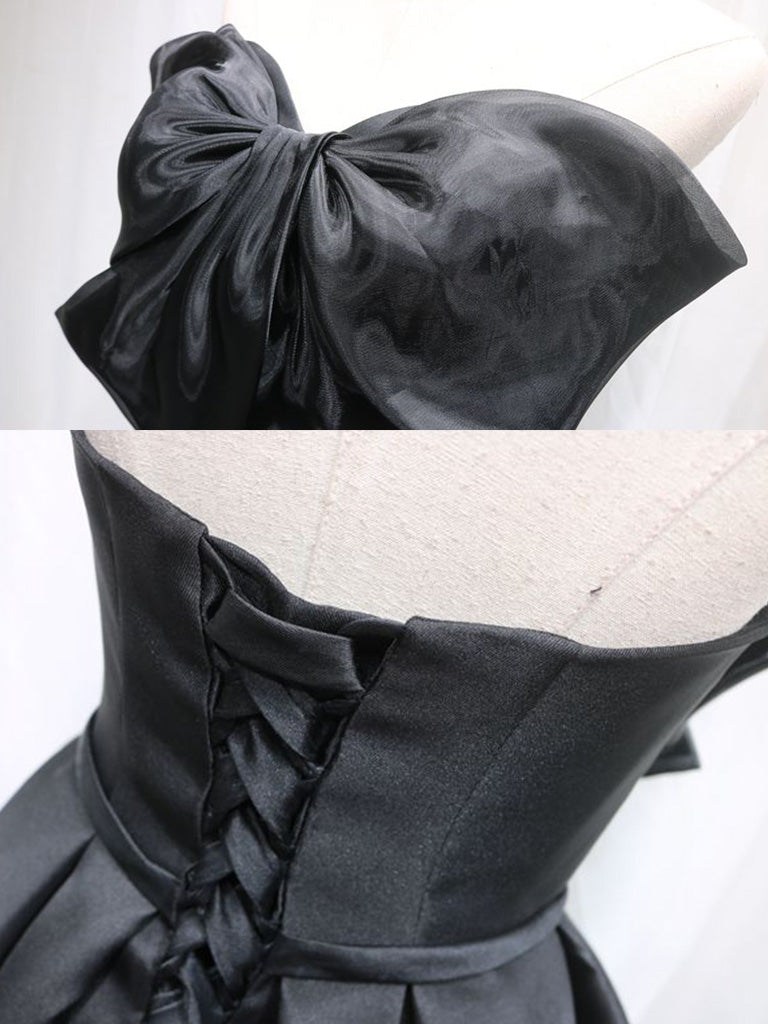 Black Sweetheart Neck Satin Short Prom Dress, Black Homecoming Dress shopluu Black Sweetheart Neck Satin Short Prom Dress, Black Homecoming Dress shopluu