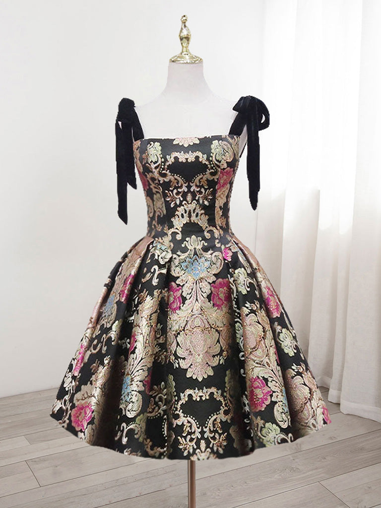 A-Line Satin Black/Gold Short Prom Dress, Black Homecoming Dress shopluu A-Line Satin Black/Gold Short Prom Dress, Black Homecoming Dress shopluu