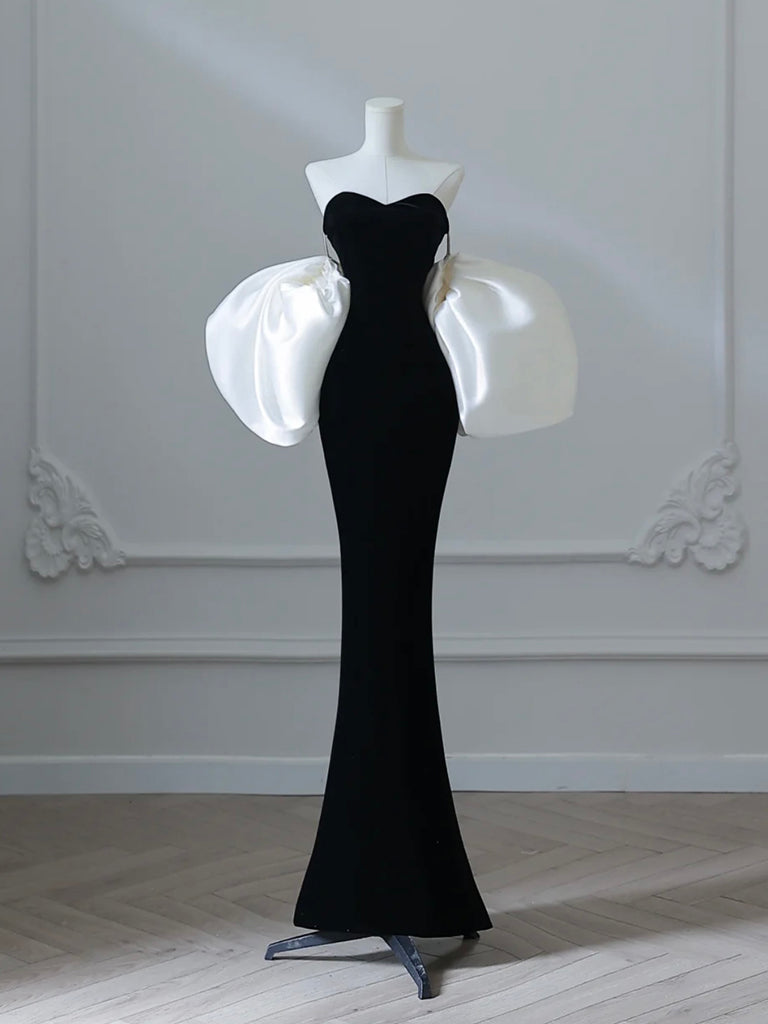 Mermaid Sweetheart Neck Velvet Satin Black Long Prom Dress with Puff Sleeves Custom Size / Custom Color Mermaid Sweetheart Neck Velvet Satin Black Long Prom Dress with Puff Sleeves Custom Size / Custom Color
