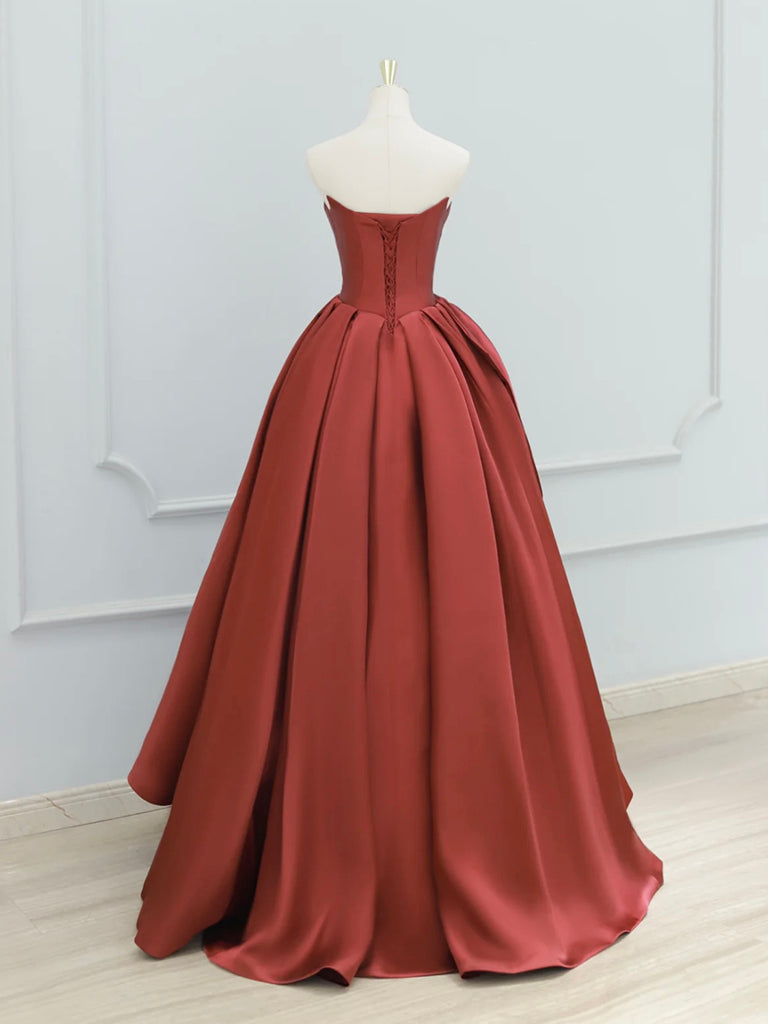Burgundy Strapless Satin Long Prom Dress, Beautiful A-Line Evening Party Dress US 10 / Custom Color Burgundy Strapless Satin Long Prom Dress, Beautiful A-Line Evening Party Dress US 10 / Custom Color