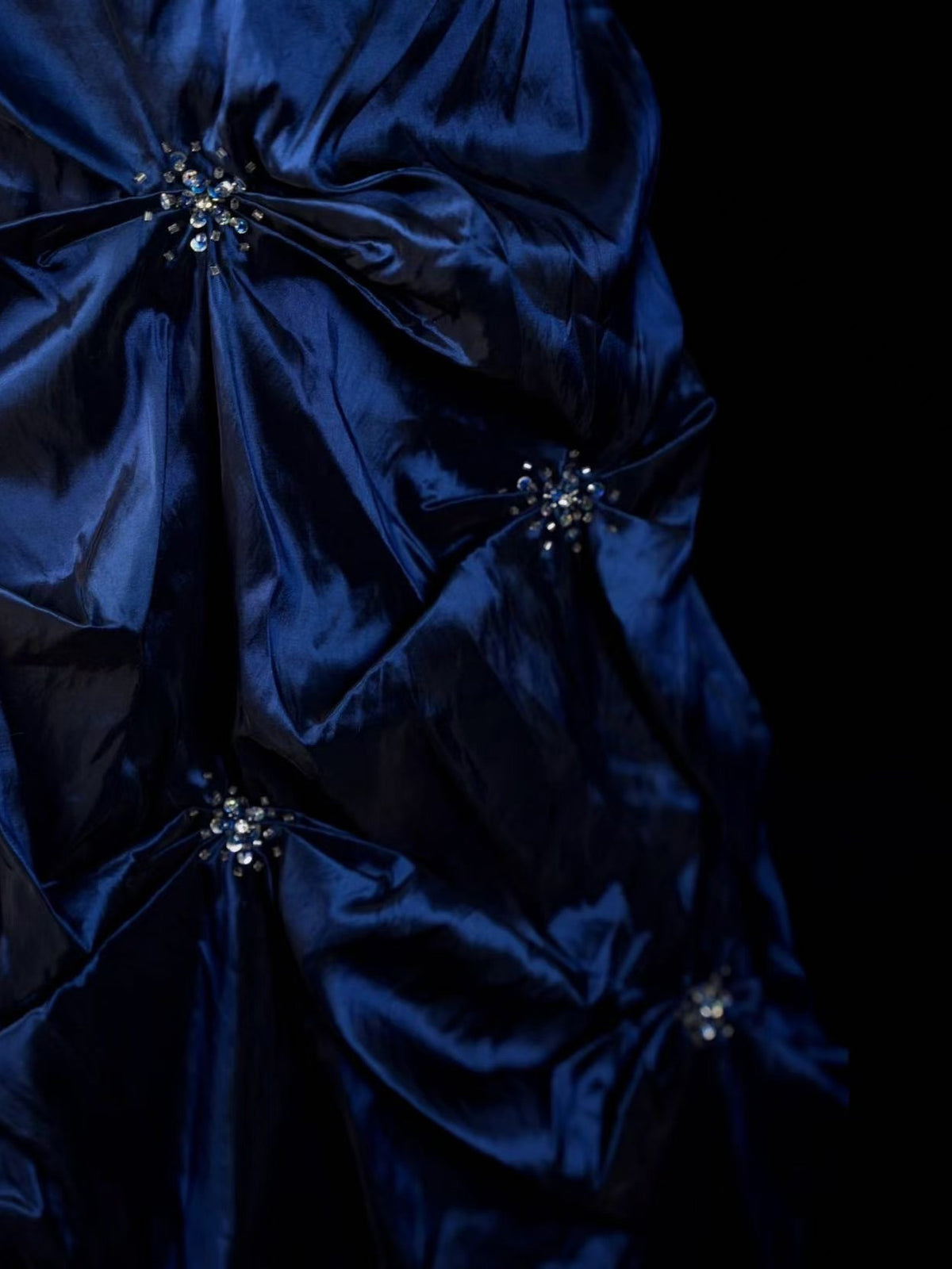 Navy Blue Beaded A-Line Long Prom Dress with Spaghetti Straps
