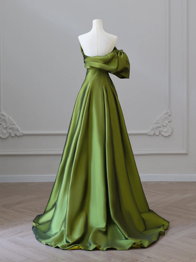 A-Line V Neck Satin Green Long Prom Dress, Green Long Formal Dress shopluu A-Line V Neck Satin Green Long Prom Dress, Green Long Formal Dress shopluu