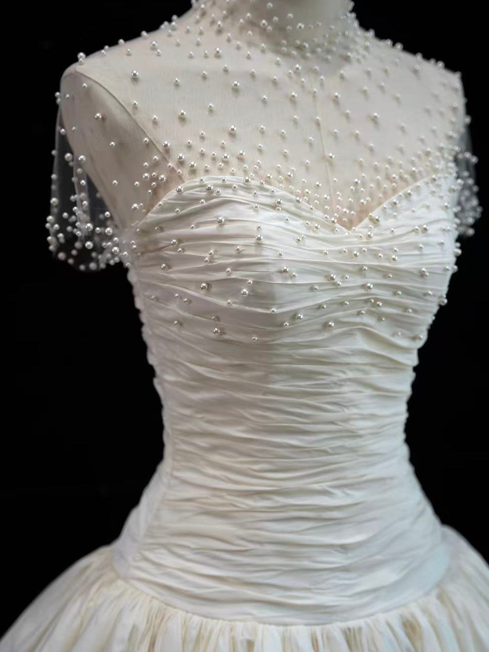 A-line Sweetheart Taffeta ivory Long Prom Dress with Beads