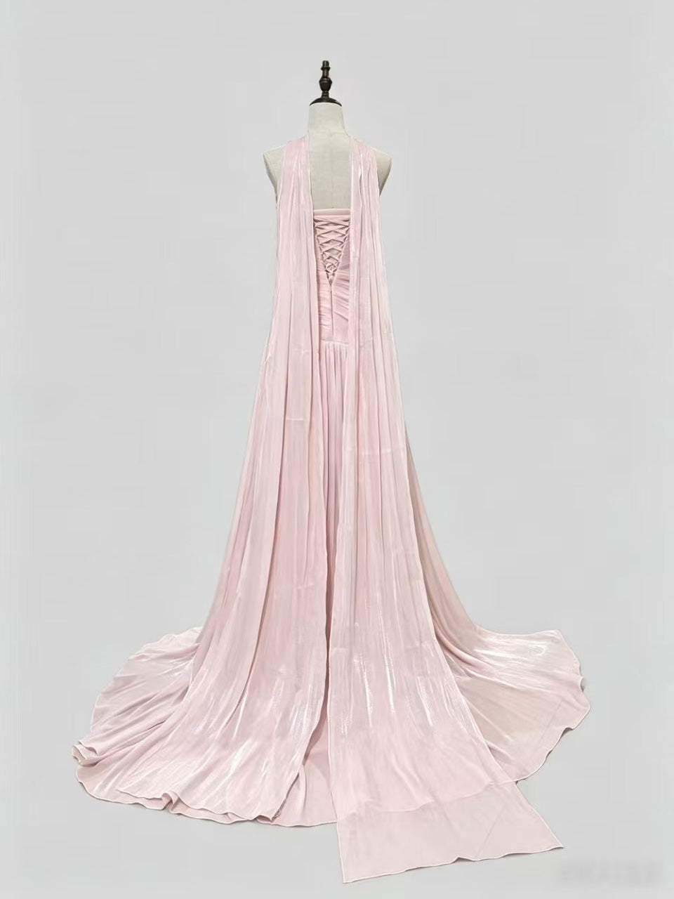 Pink A-line Silk Sweep Train Long Prom Dress, Pink Formal Dress