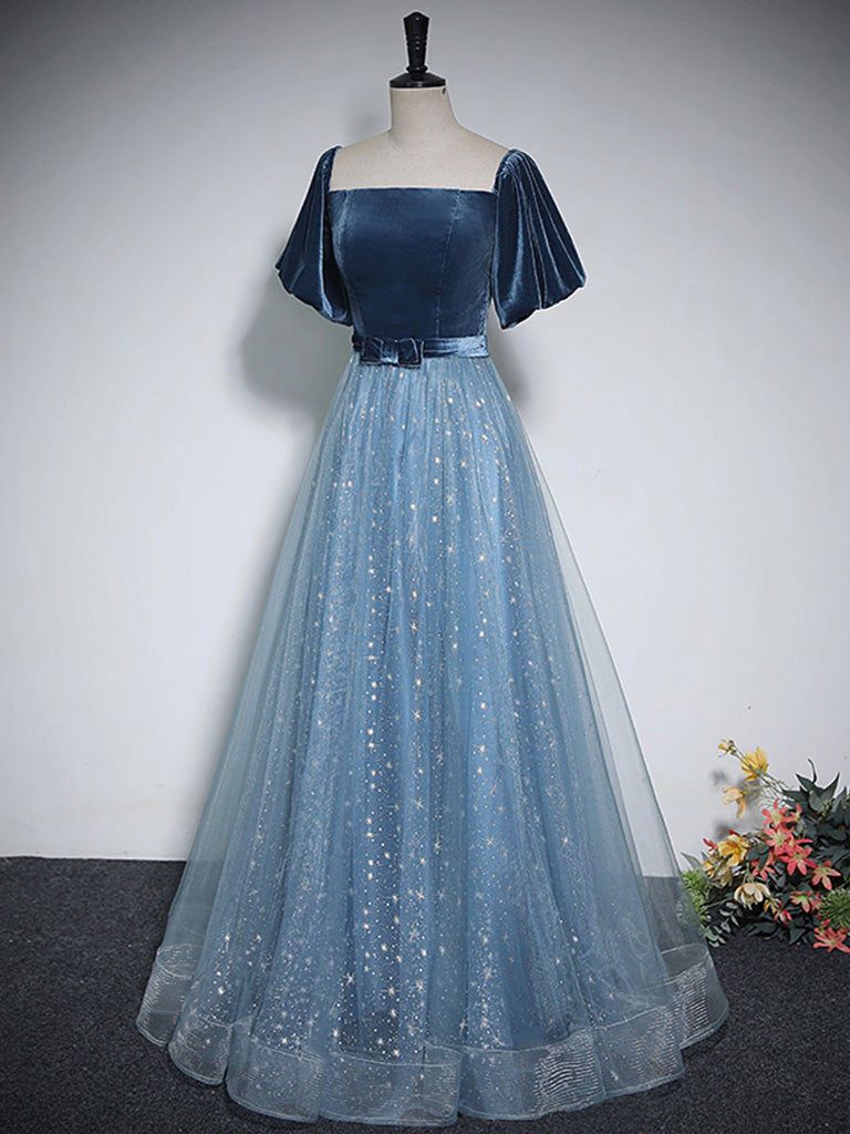 light blue velvet prom dress Zelda Side Slit Velvet Sequin Gown