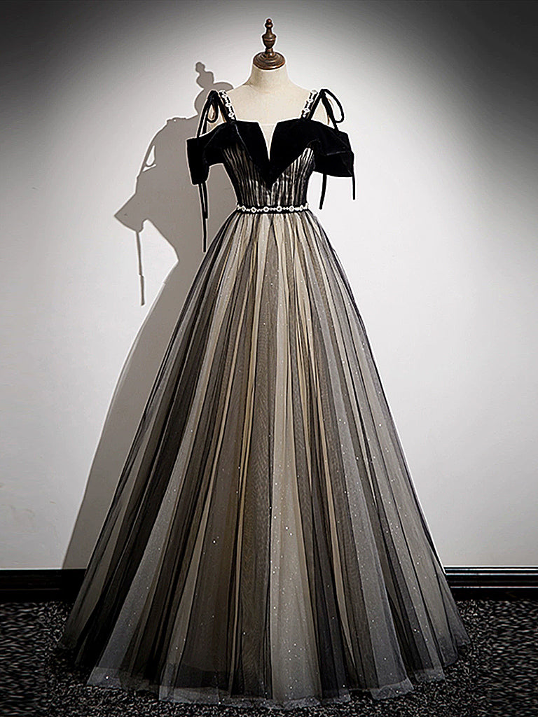 A-Line Tulle Black Long Prom Dress, Black Long Formal Dress Custom Size / Custom Color A-Line Tulle Black Long Prom Dress, Black Long Formal Dress Custom Size / Custom Color