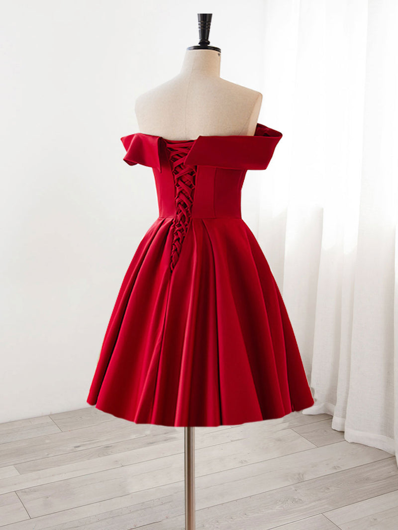 A-Line Satin Burgundy Short Prom Dress, Burgundy Homecoming Dress with Beading US 14 / Burgundy A-Line Satin Burgundy Short Prom Dress, Burgundy Homecoming Dress with Beading US 14 / Burgundy