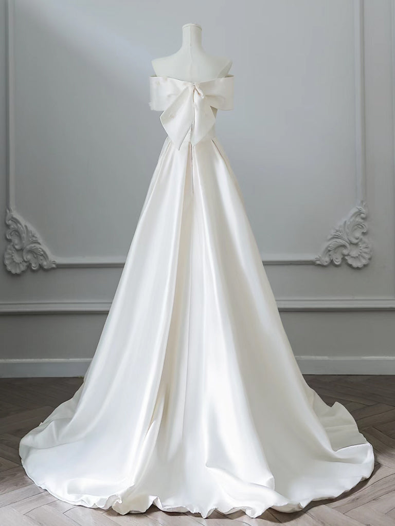 A-Line Off Shoulder Satin ivory Long Prom Dress, ivory Long Formal Dress US 6 / Custom Color A-Line Off Shoulder Satin ivory Long Prom Dress, ivory Long Formal Dress US 6 / Custom Color