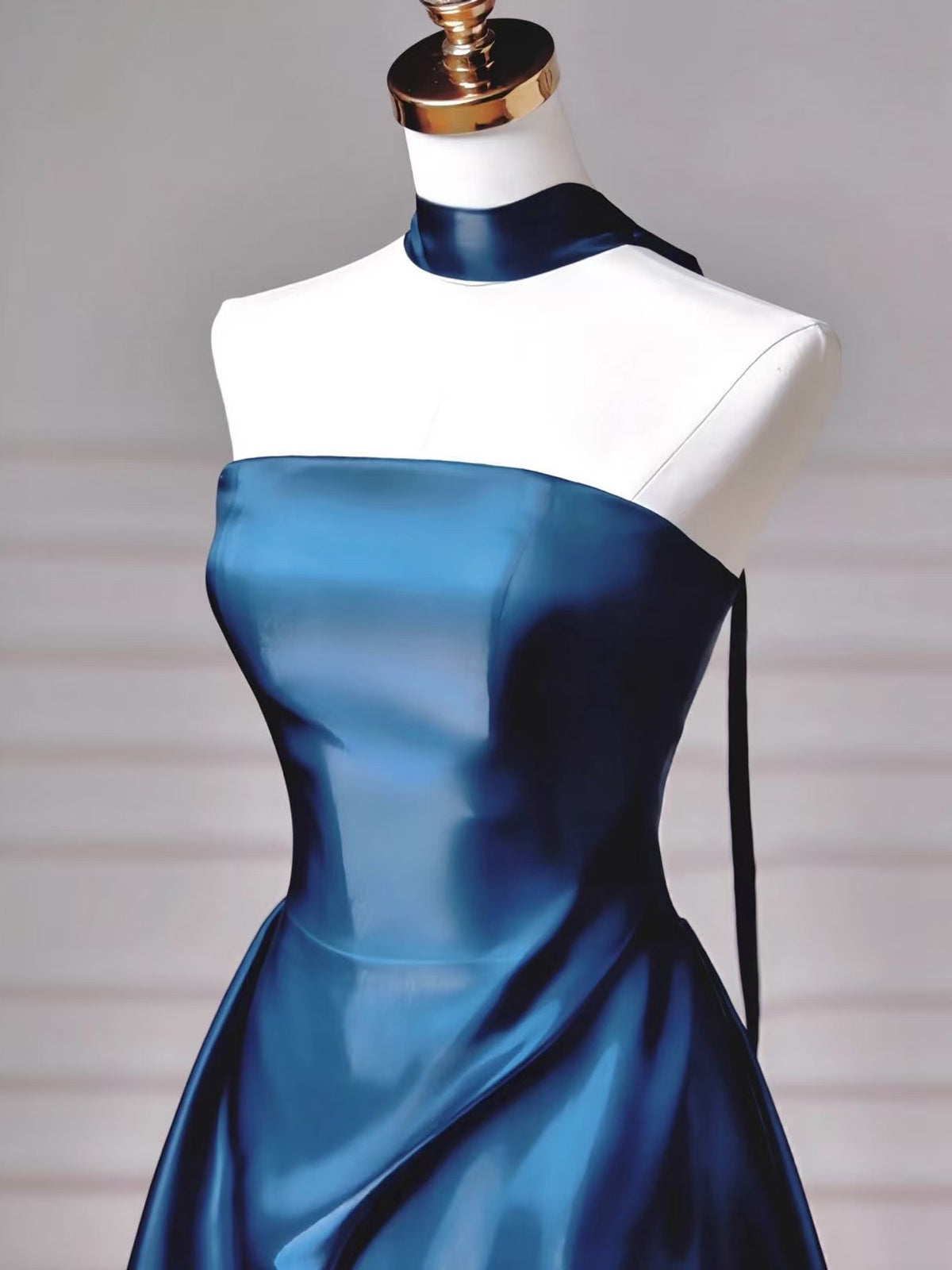 A-line Off Shoulder Sweep Train Blue Long Prom Dress Blue Party Dress
