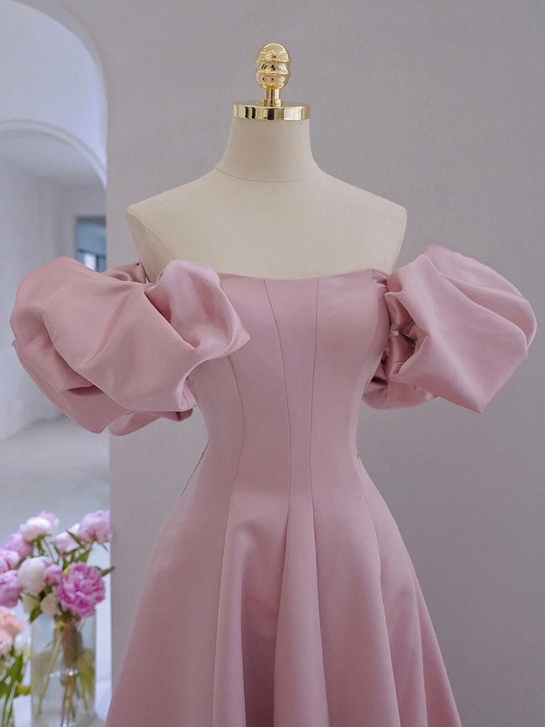 A-Line Satin Tulle Pink Long Prom Dress. Pink Long Evening Dress