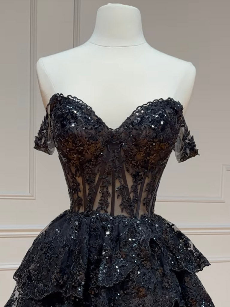 Black A-Line Sequin Tulle Short Prom Dress, Black Homecoming Dress US 14 / Black Black A-Line Sequin Tulle Short Prom Dress, Black Homecoming Dress US 14 / Black