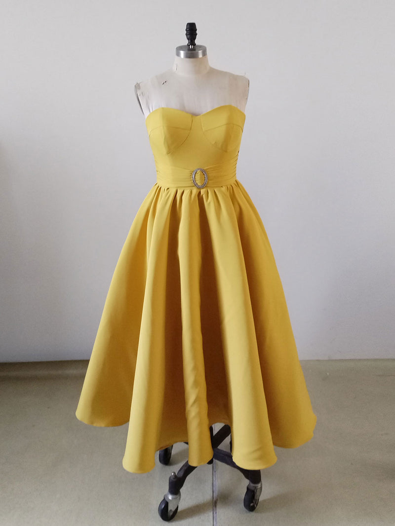 Yellow Satin Short Prom Dresses, Cute A-Line Bow Homecoming Dresses US 10 / Yellow Yellow Satin Short Prom Dresses, Cute A-Line Bow Homecoming Dresses US 10 / Yellow
