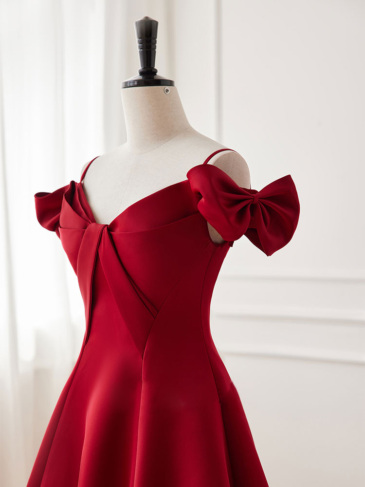 short satin v neck off the shoulder homecoming dresses Red Satin Off The Shoulder Short Homecoming Dress Green / 10