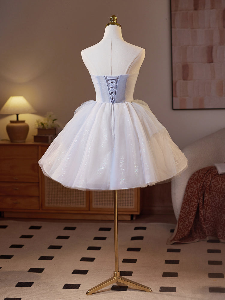 A-Line Sweetheart Neck Tulle Blue Short Prom Dress, Blue Homecoming Dress