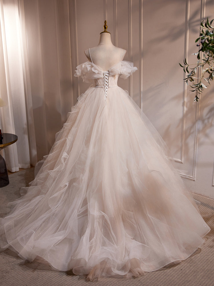 A-Line Off Shoulder White Long Prom Dress, White Long Tulle Sweet 16 Dress US 16 / White A-Line Off Shoulder White Long Prom Dress, White Long Tulle Sweet 16 Dress US 16 / White