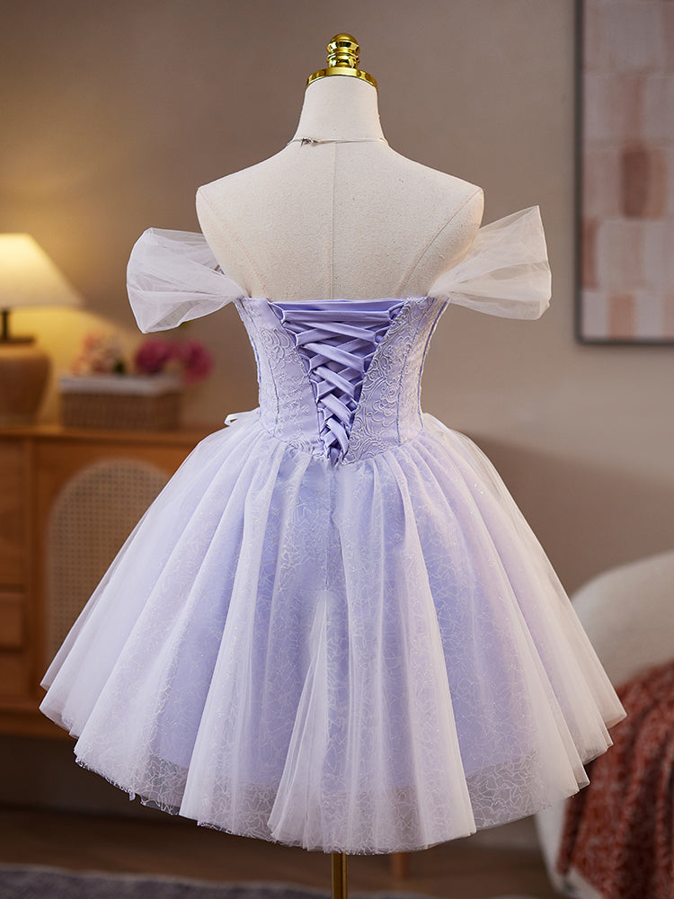 A Line Sweetheart Neck Short Purple Lace Prom Dresses, Short Purple Homecoming Graduation Dresses, US 10 / Custom Color / No Rush A Line Sweetheart Neck Short Purple Lace Prom Dresses, Short Purple Homecoming Graduation Dresses, US 10 / Custom Color / No Rush