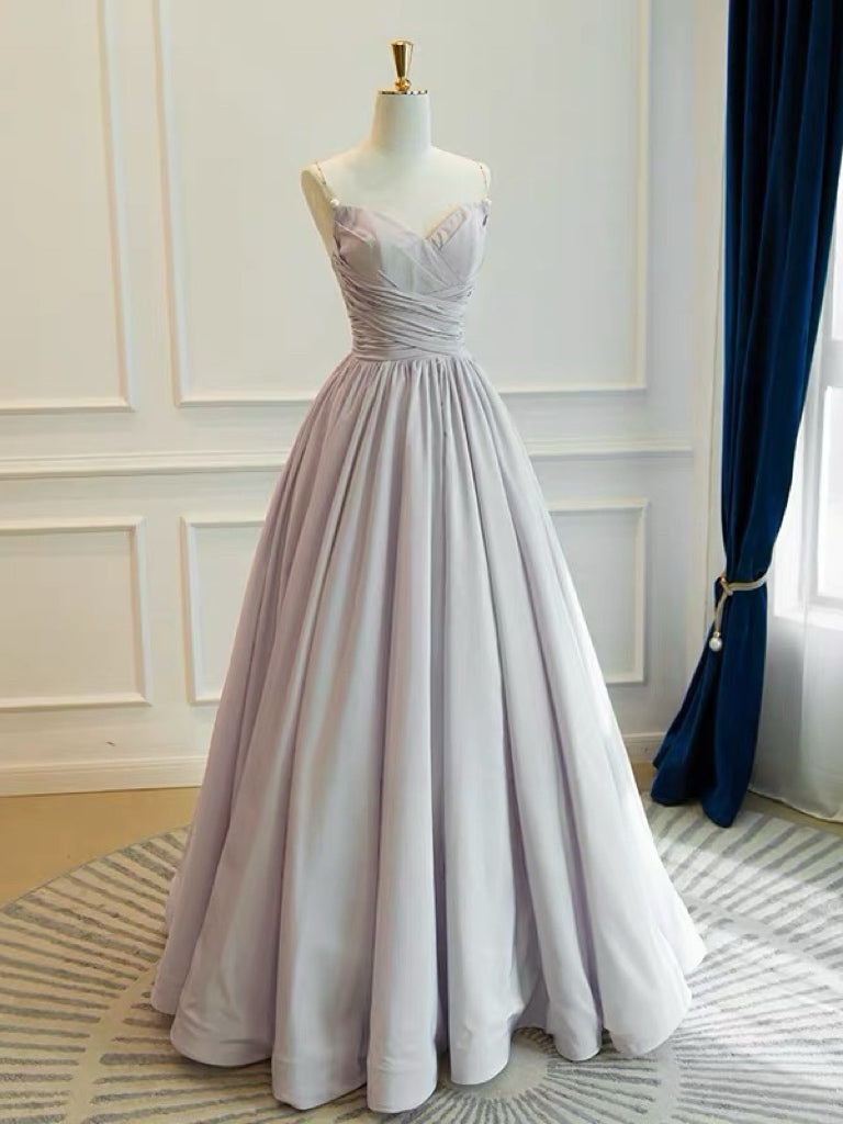 A-Line V Neck Taffeta Champagne Long Prom Dress, Champagne Long Evenin – shopluu