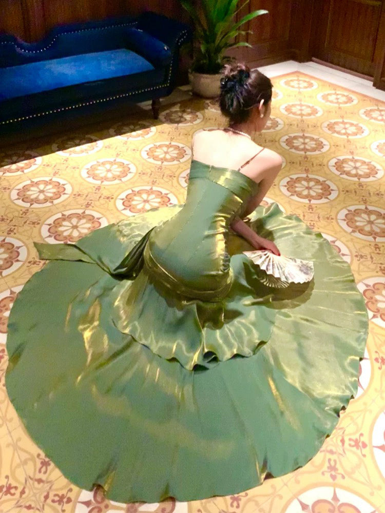 Mermaid Sweetheart Neck Satin Floor Length Green Party Prom Dress