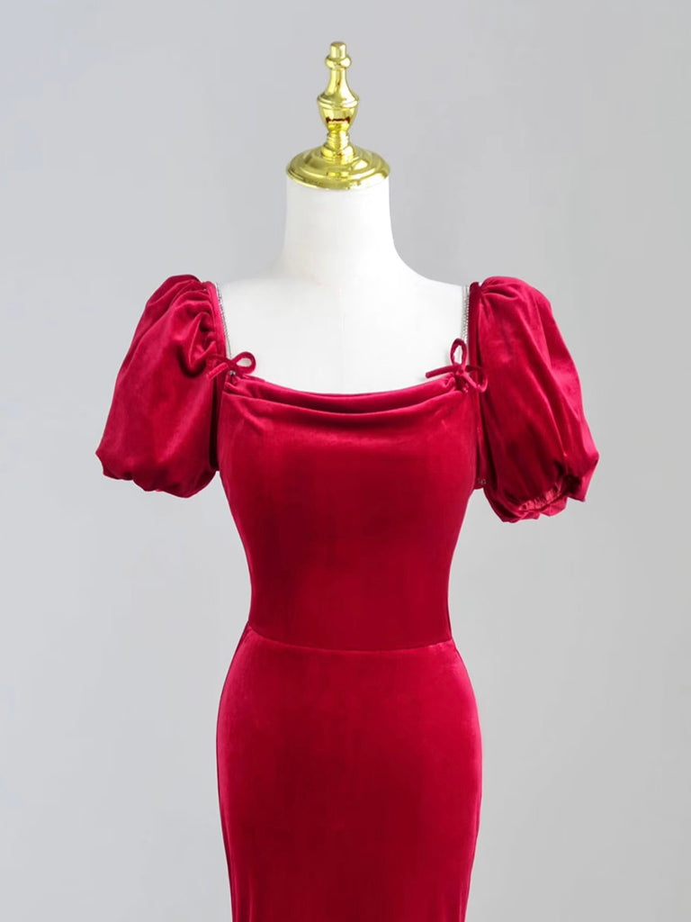 Burgundy Velvet Long Prom Dress, Mermaid Short Sleeve Evening Party Dress US 4 / Burgundy Burgundy Velvet Long Prom Dress, Mermaid Short Sleeve Evening Party Dress US 4 / Burgundy