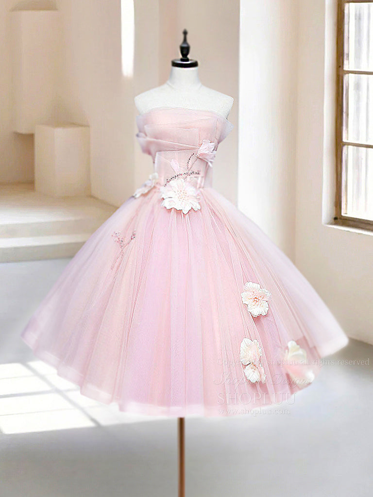 A-Line Tulle Beads Pink Short Prom Dress, Pink Homecoming Dress shopluu A-Line Tulle Beads Pink Short Prom Dress, Pink Homecoming Dress shopluu
