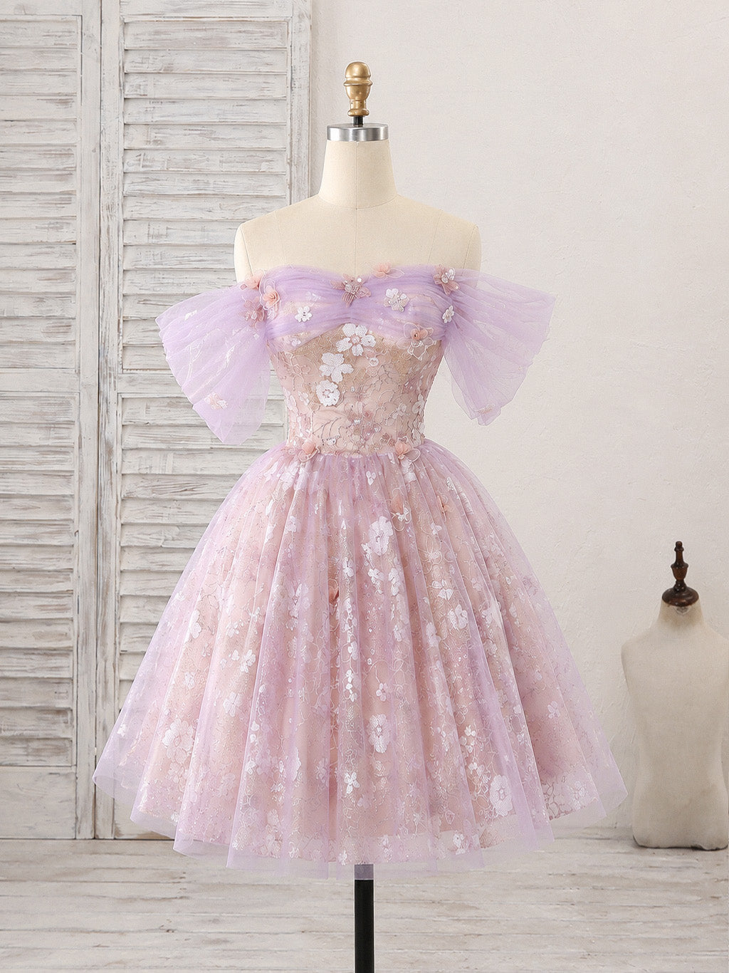 lilac homecoming dress short Cute Sweetheart Tulle Lace Purple Prom Dress, Purple short lavender dress