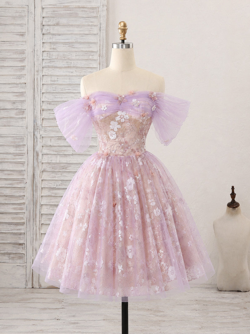 Cute Sweetheart Tulle Lace Purple Short Prom Dress, Purple Homecoming – shopluu Cute Sweetheart Tulle Lace Purple Short Prom Dress, Purple Homecoming – shopluu