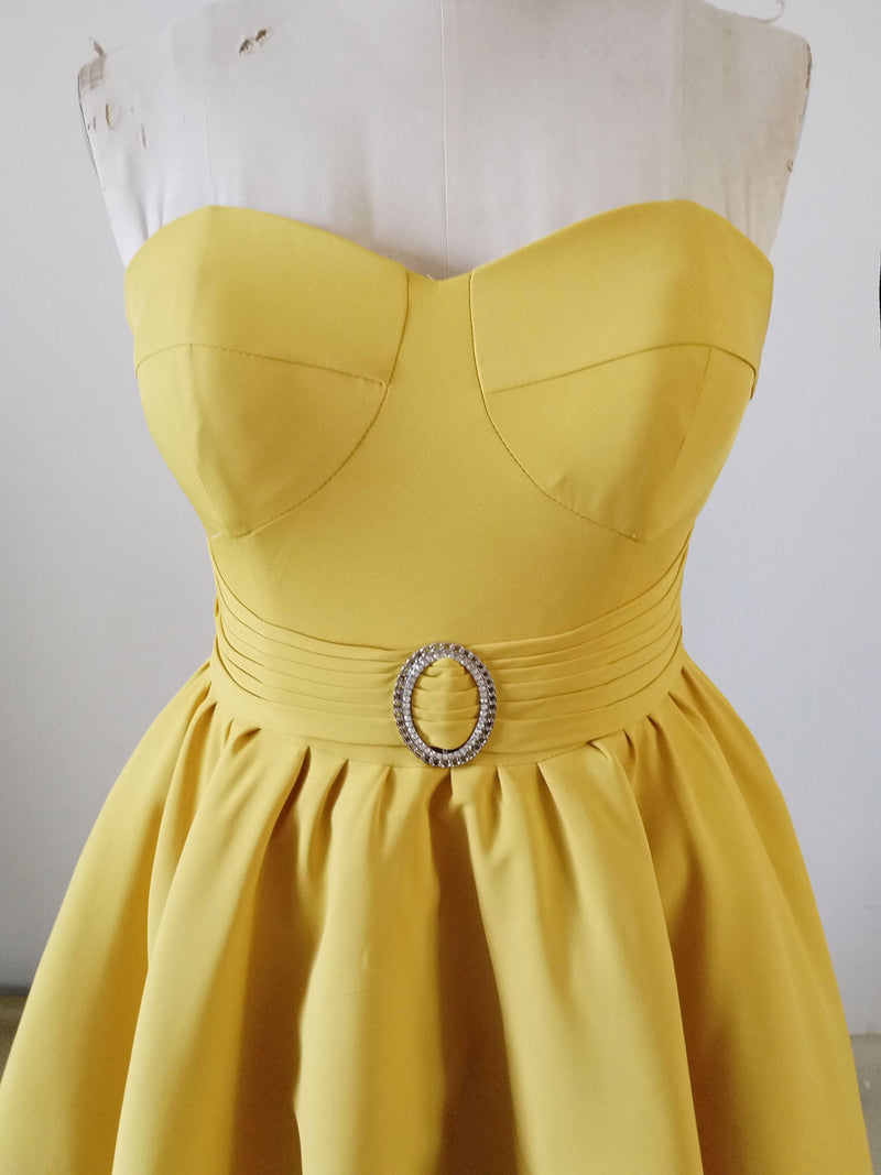Yellow Satin Short Prom Dresses, Cute A-Line Bow Homecoming Dresses US 10 / Yellow Yellow Satin Short Prom Dresses, Cute A-Line Bow Homecoming Dresses US 10 / Yellow