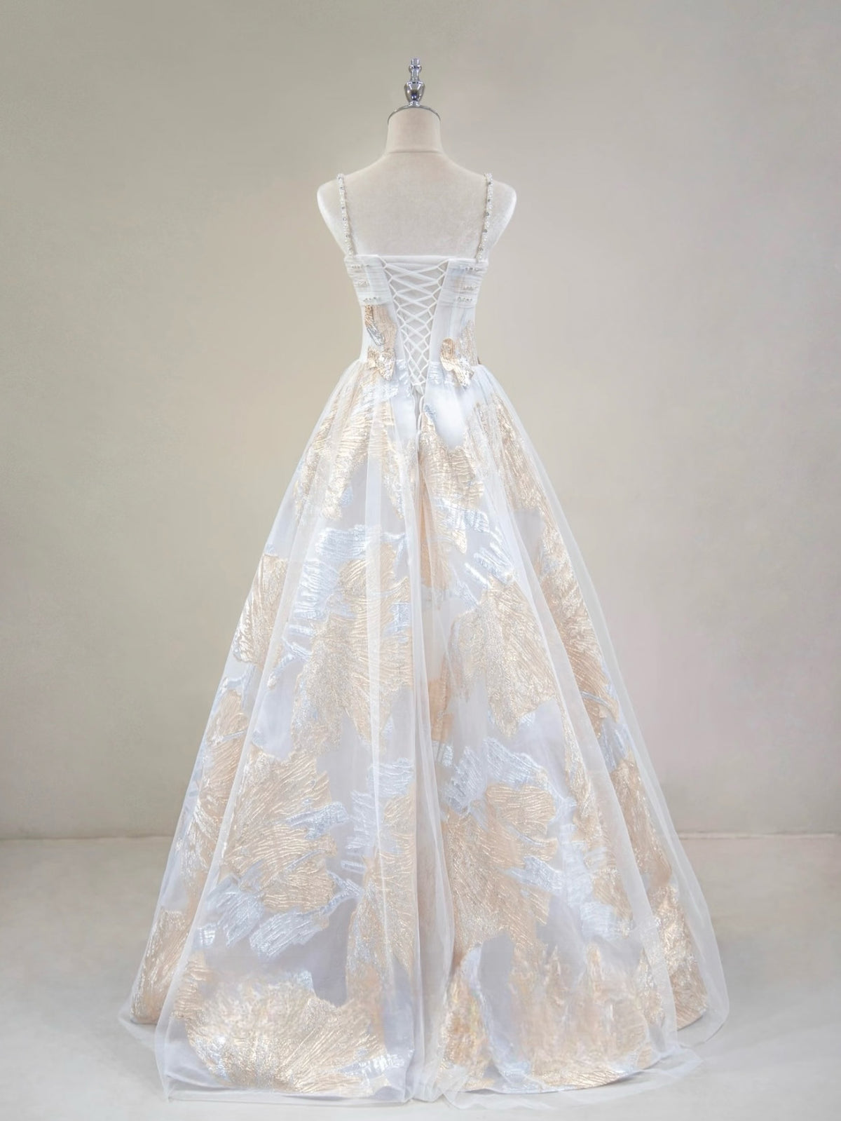 A-line Sweetheart Neck Tulle Lace Long Prom Dress with Beads