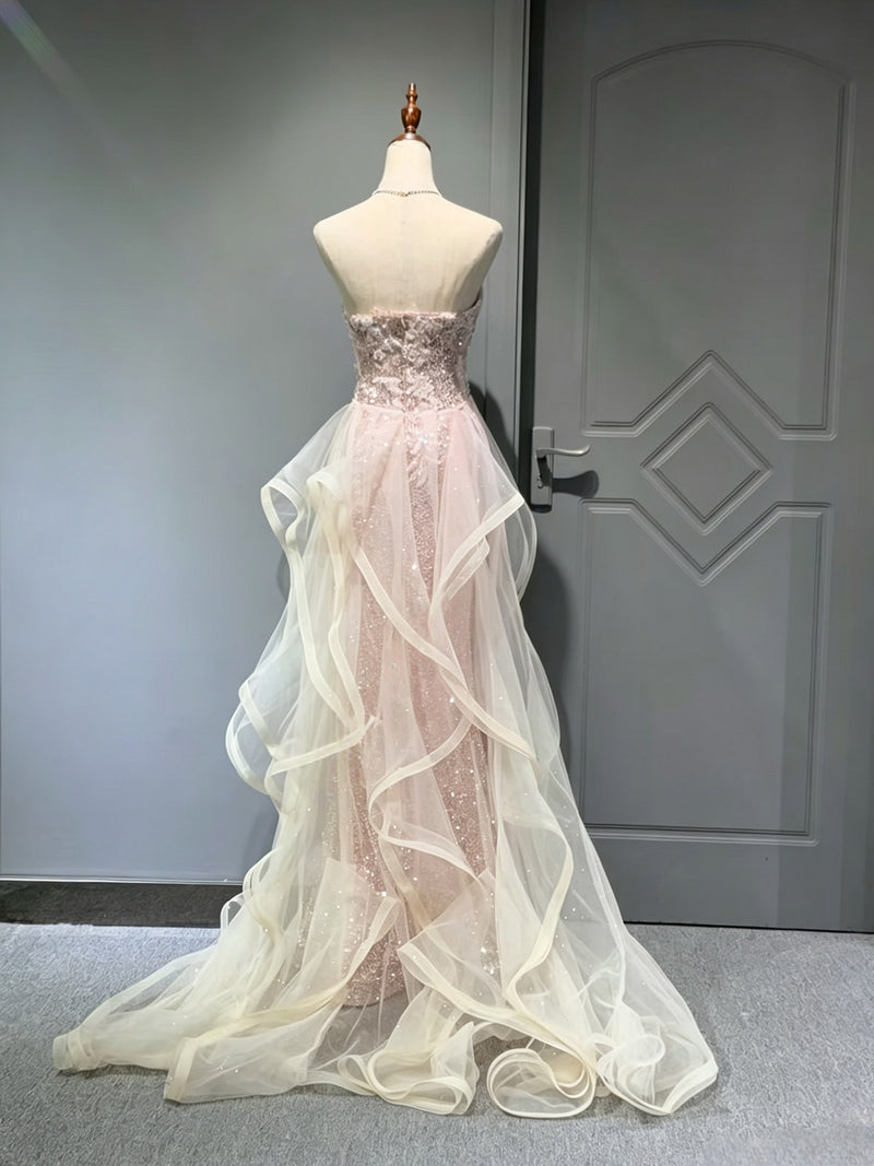 sequin tulle mermaid dress Mermaid Sweetheart Sequin Tulle Pink Long Prom Dress with Lace US 6 / Pink