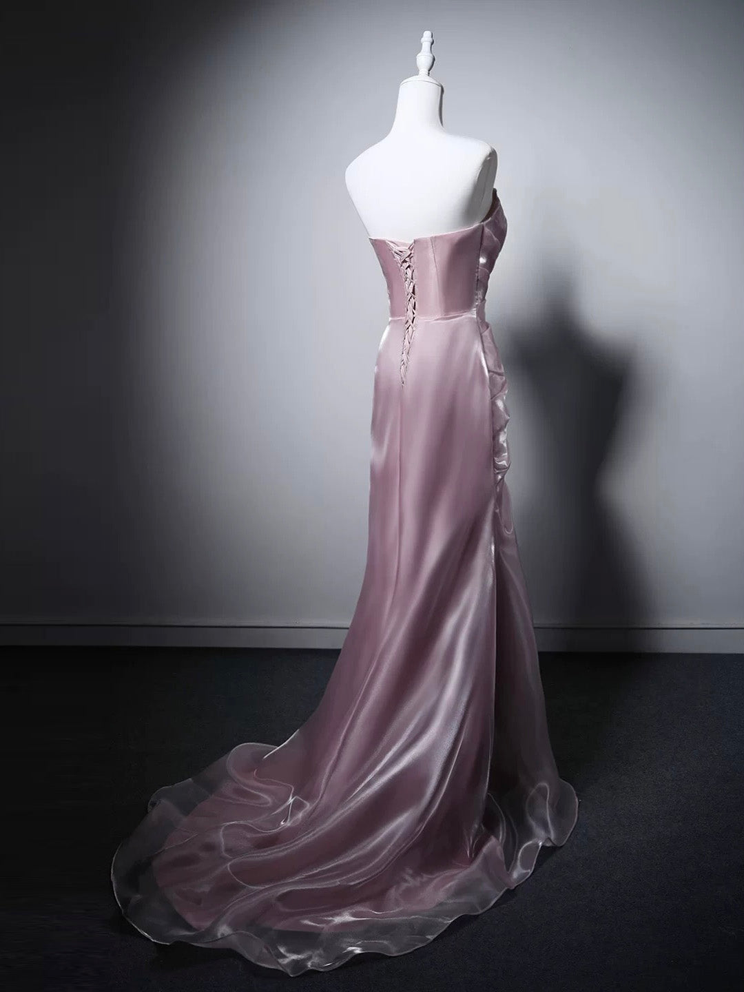 Mermaid Sweetheart Neck Sweep Train Pink Prom Dress with Beads