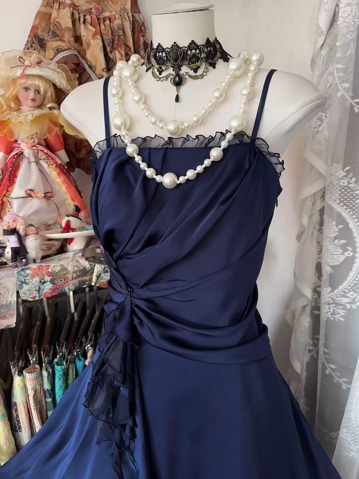 A-line Organza Dark Blue Short Prom Dress, Dark Blue Homecoming Dress