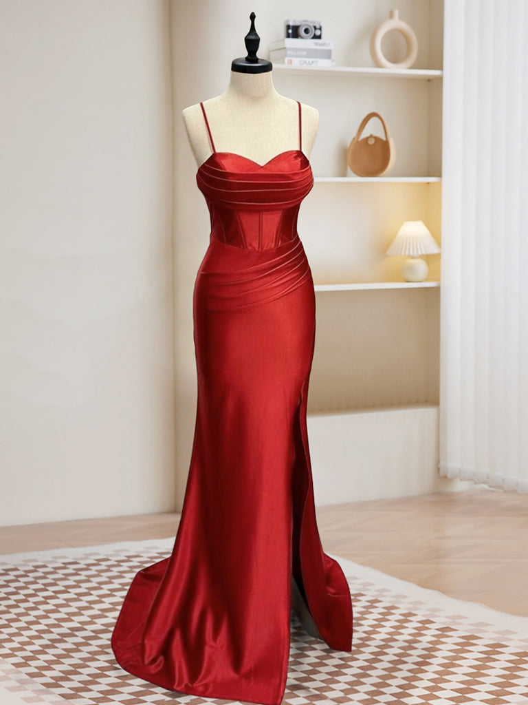Simple Sweetheart Neck Satin Mermaid Burgundy Long Prom Dress, Burgund shopluu Simple Sweetheart Neck Satin Mermaid Burgundy Long Prom Dress, Burgund shopluu