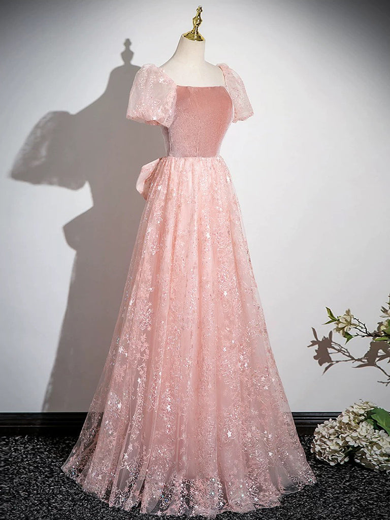 A-Line Tulle Lace Velvet Pink Long Prom Dress, Pink Long Formal Dress US 12 / Pink A-Line Tulle Lace Velvet Pink Long Prom Dress, Pink Long Formal Dress US 12 / Pink