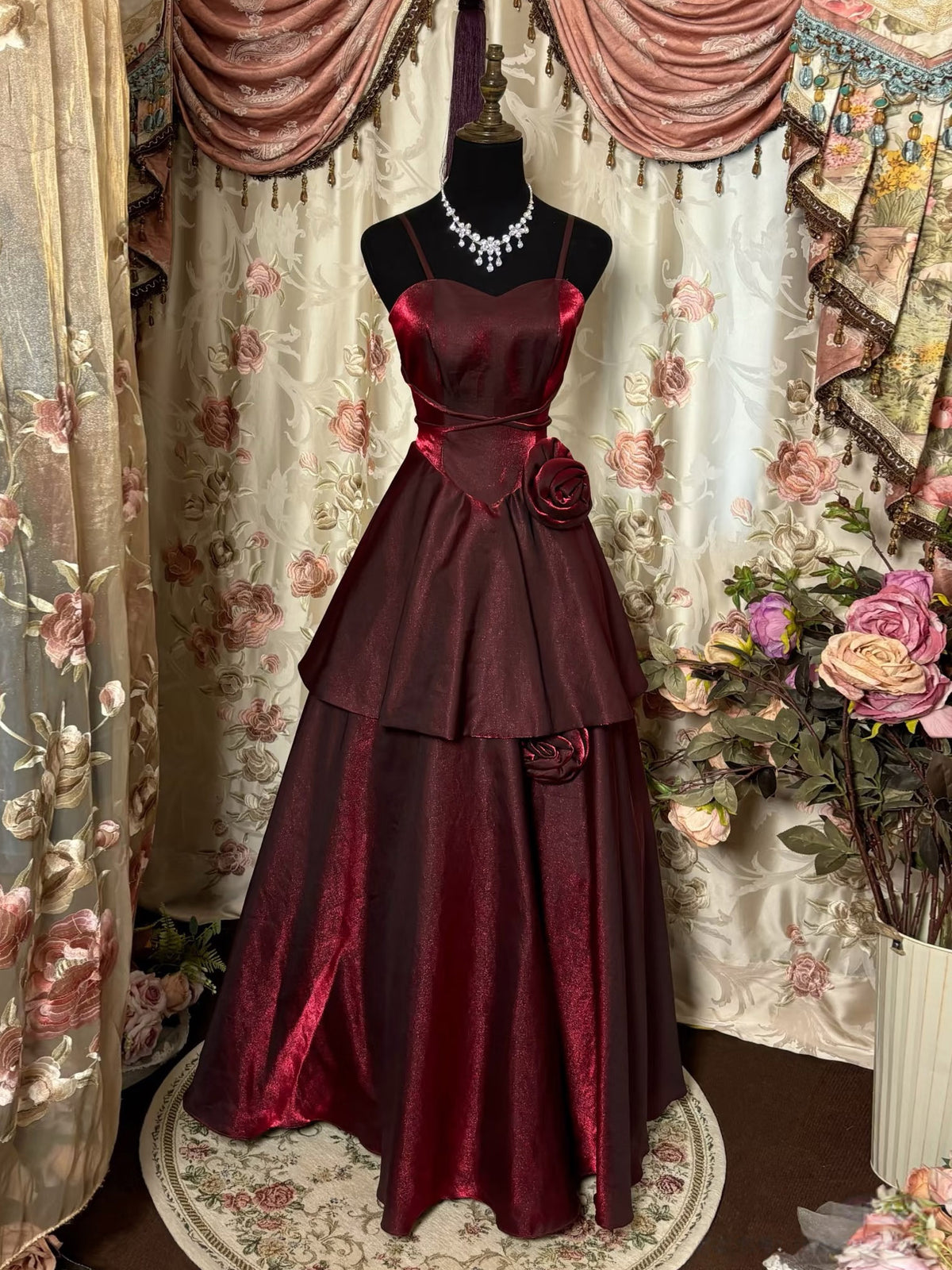 A-line Sweetheart Neck Ruffles Floor Length Burgundy Prom Dress