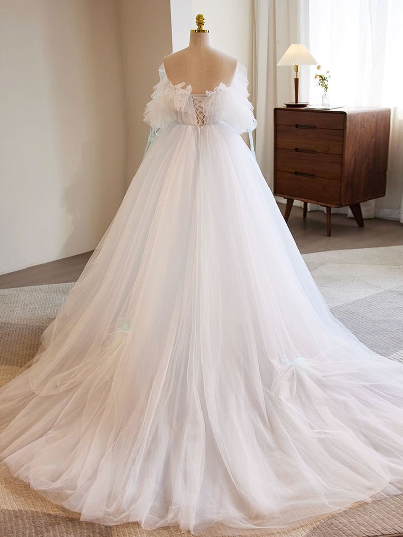White A-Line Tulle Long Prom Dress, White Formal Dress White A-Line Tulle Long Prom Dress, White Formal Dress