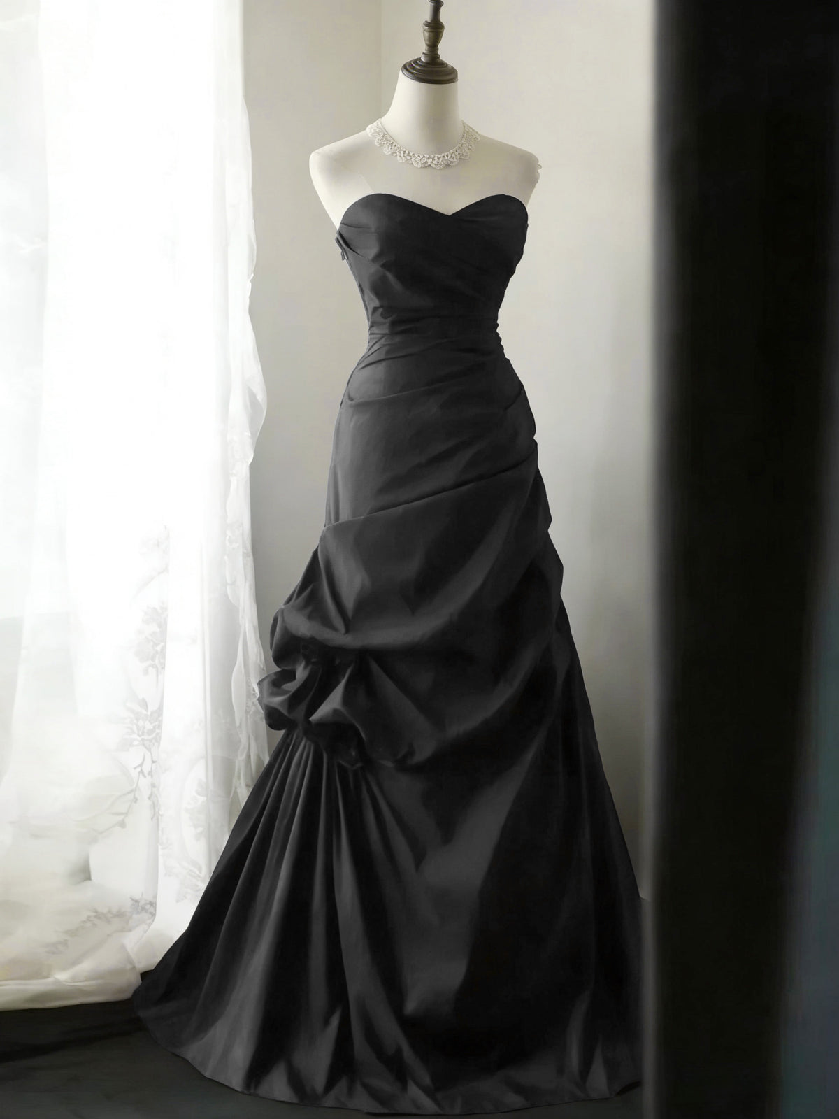 A-line Sweetheart Neck Floor Length Taffeta Long Prom Dress